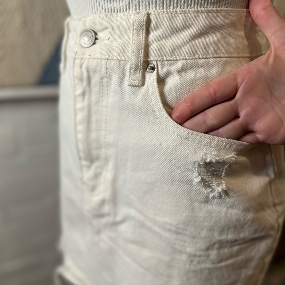 Forever 21 White Denim Distressed Edge Mini Skirt - Picture 7 of 14